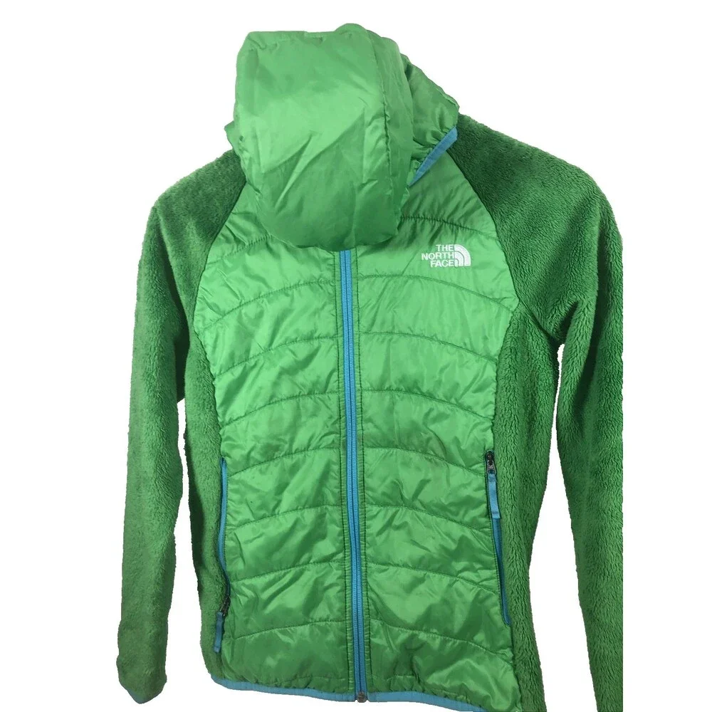 The North Face Girls Light Green Teal Fuzzy Fleece Pockets Zip Jacket Large